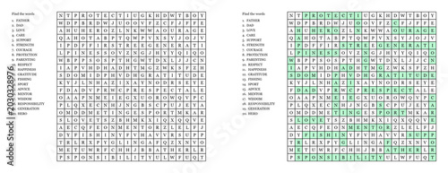 Father’s Day word search puzzle with solution grid