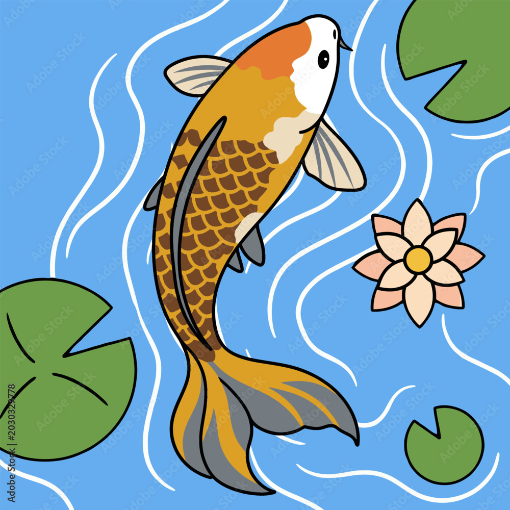 Obraz premium Japanese Koi Fish Swimming - Animals Vector Illustration