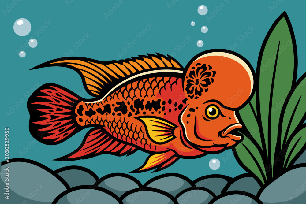 Fototapeta premium Flowerhorn Cichlid Fish - Animals Vector Illustration