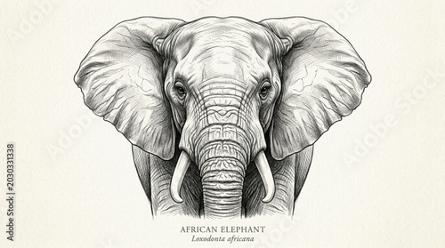Bild auf Leinwand Detailed Sketch of an African Elephants Face.