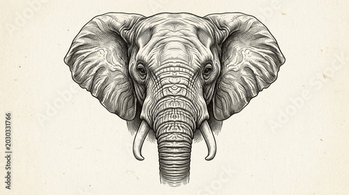 Photos Detailed Sketch of an African Elephant Head Facing Forward.