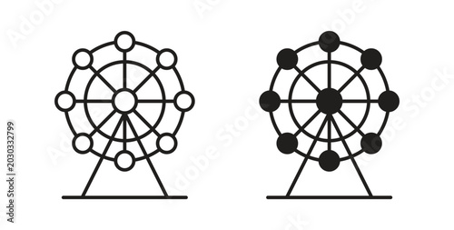 Ferris wheel icon linear pictogram. Editable Stroke. Isolated Vector Illustration.