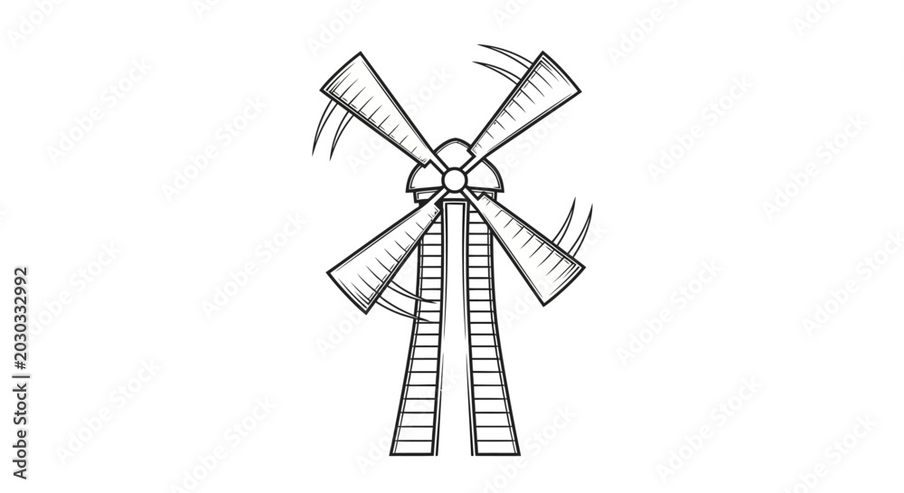 Obraz premium Classic Dutch style windmill icon for renewable energy concepts.
