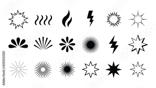 Obraz na płótnie Retro Y2K sparkles and lightning bolt icon vector set, nostalgic 2000s aesthetic