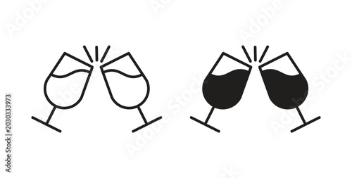 Glass cheers icon linear pictogram. Editable Stroke. Isolated Vector Illustration.