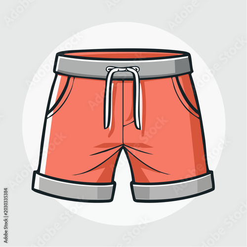 Cartoon illustration of coral shorts with drawstring
