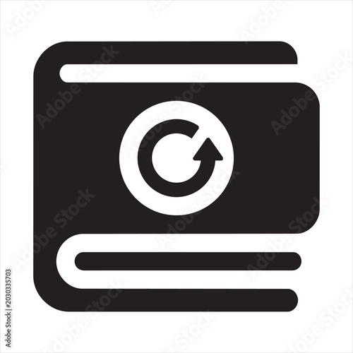Photos Book icon with circular refresh arrow education information knowledge learning l