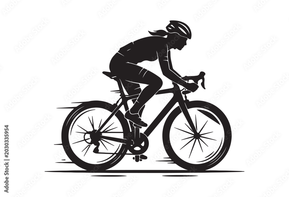 Obraz premium Minimal cyclist icon, Rider on bicycle silhouette, Cyclist silhouette vector.