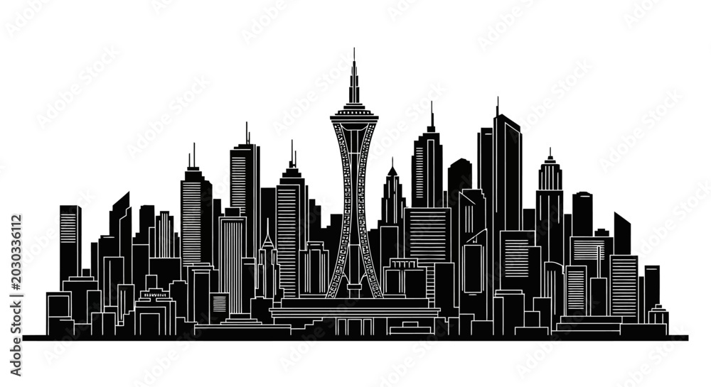 Obraz premium Las Vegas city skyline silhouette with Stratosphere tower, urban icon