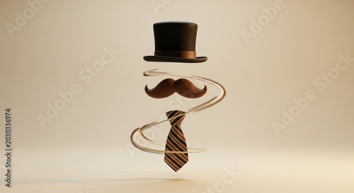 Gentleman accessories set with top hat mustache and necktie floating