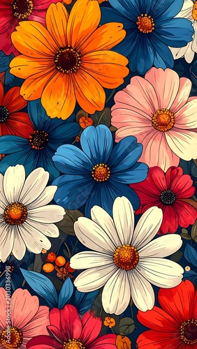 Colorful floral pattern with vibrant flowers