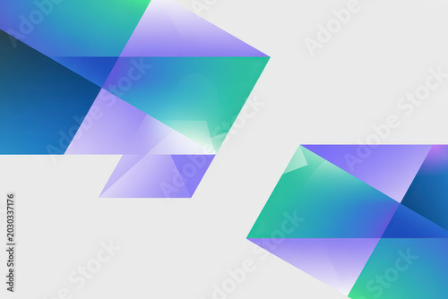 Modern geometric shapes feature vibrant gradients of blue green and lavender purple