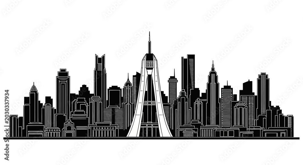 Obraz premium Modern City Skyline Silhouette Vector Illustration