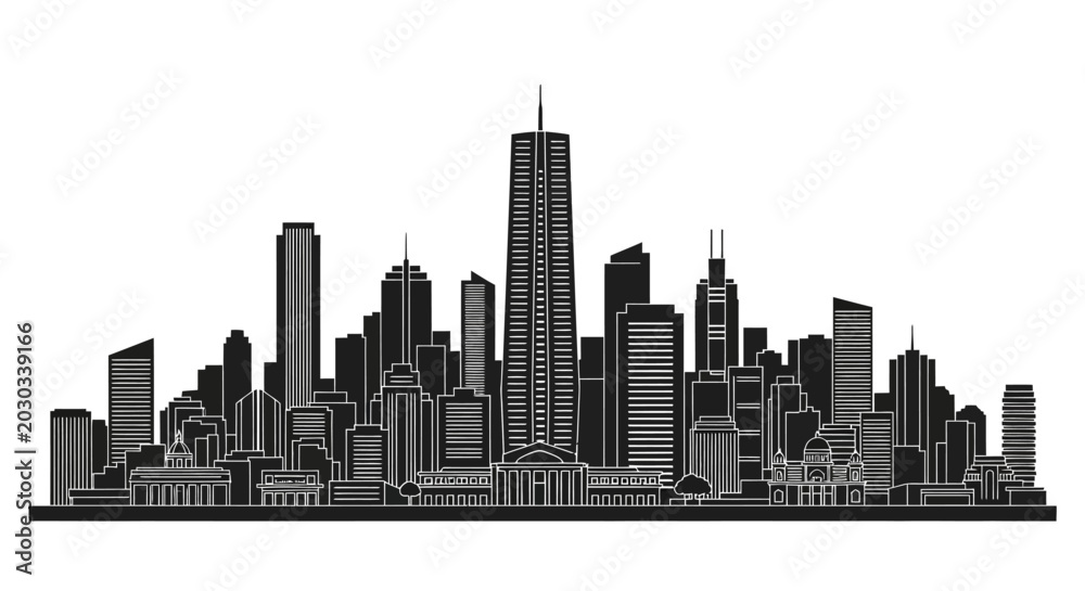 Obraz premium Modern City Skyline Silhouette Vector Illustration