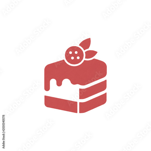 Red Cake Slice Icon with Cherry on Top