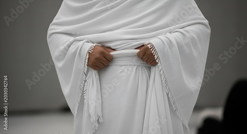 Pilgrim in Ihram Clothing Performing Umrah Rituals in Makkah