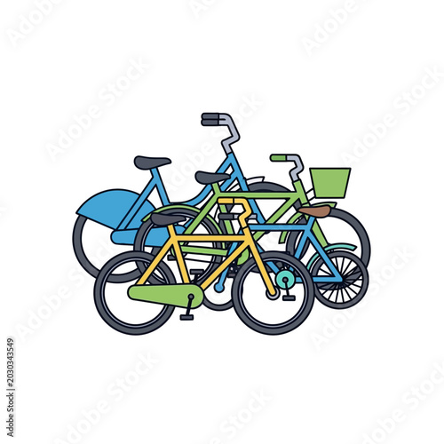 Colorful vector illustration of three bicycles on white background