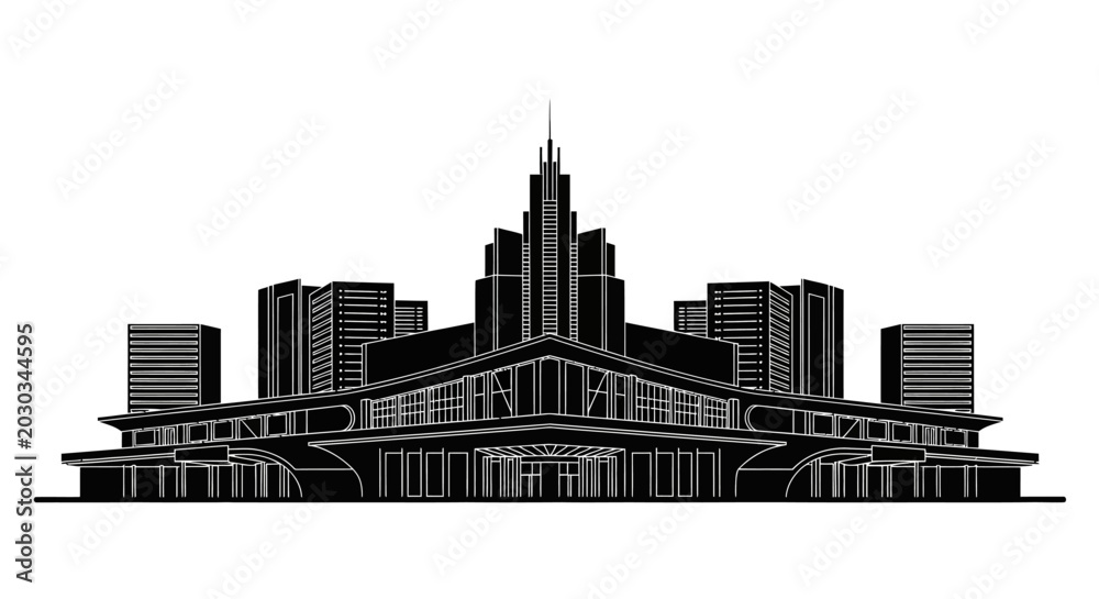 Obraz premium Modern city skyline silhouette, urban architecture icon