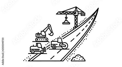 Foto Construction vehicles on a road.