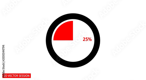 Red 25 Percent Segment in Circle Indicator, Progress Bar, Data Visualization