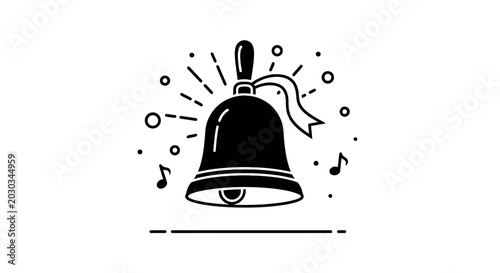 Bild auf Leinwand Black Bell With Music Notes Rising.