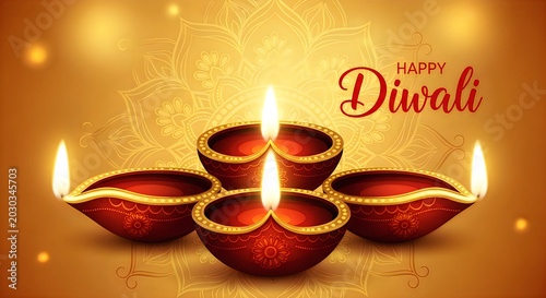Diwali festival of lights greeting card with diyas