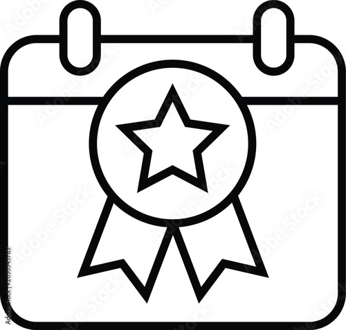 Desk calendar with award winner badge icon vector black and white.