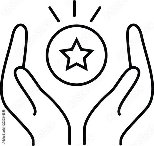 Hands holding reward vector icon 