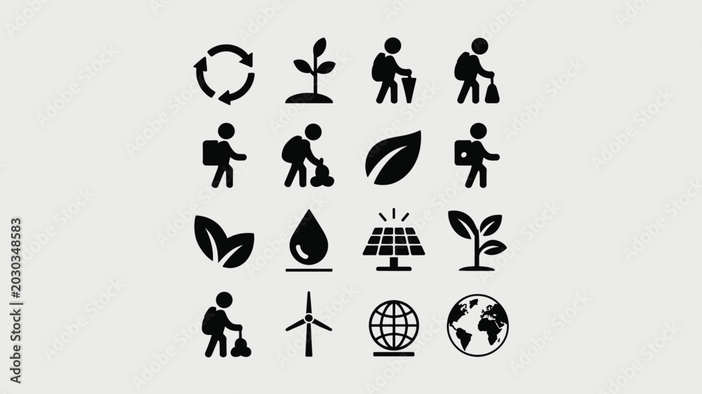 Obraz premium Set of 16 Black Environmental and Recycling Icons Vector
