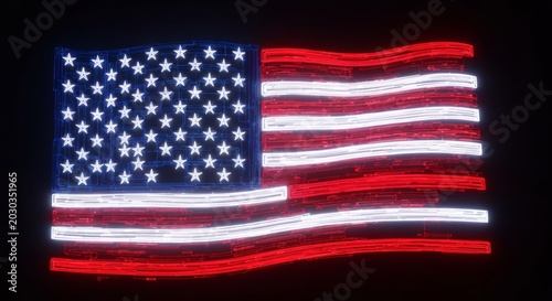 A Stunning Neon United States Flag Design with Bold Vivid Colors and Brilliant Illuminated Stripes