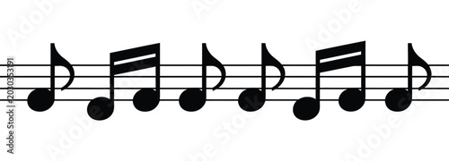 Foto Musical notes vector illustration, elegant music notes on staff lines for melody