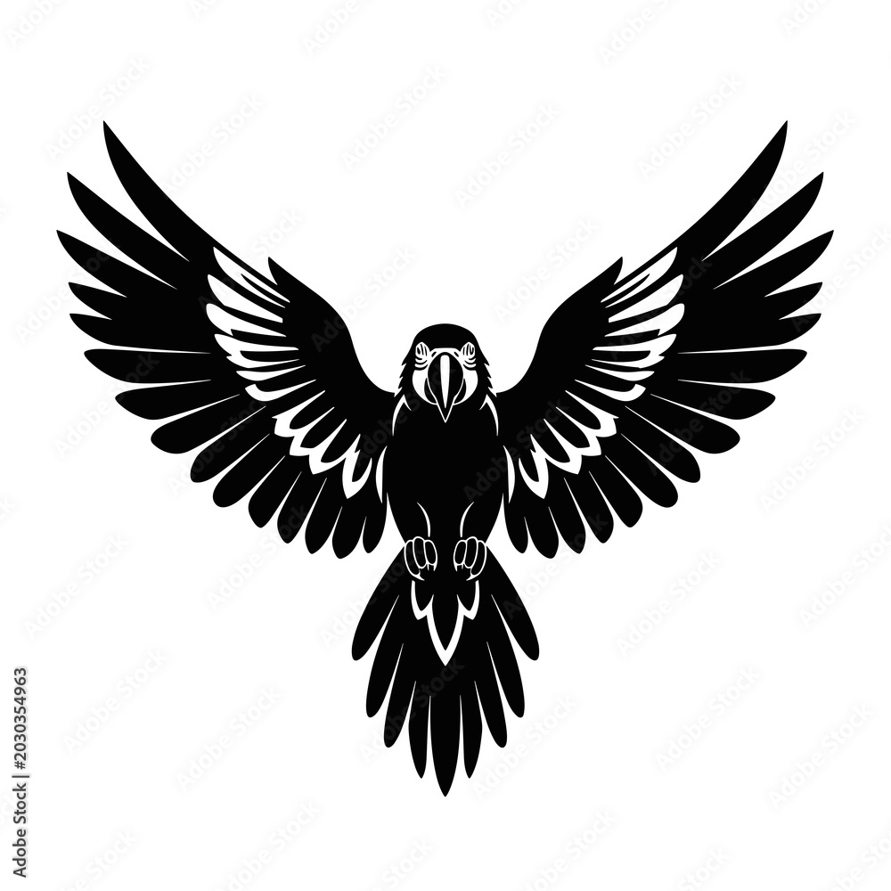 Fototapeta premium Symmetrical Black Bird Icon with Large Spread Wings