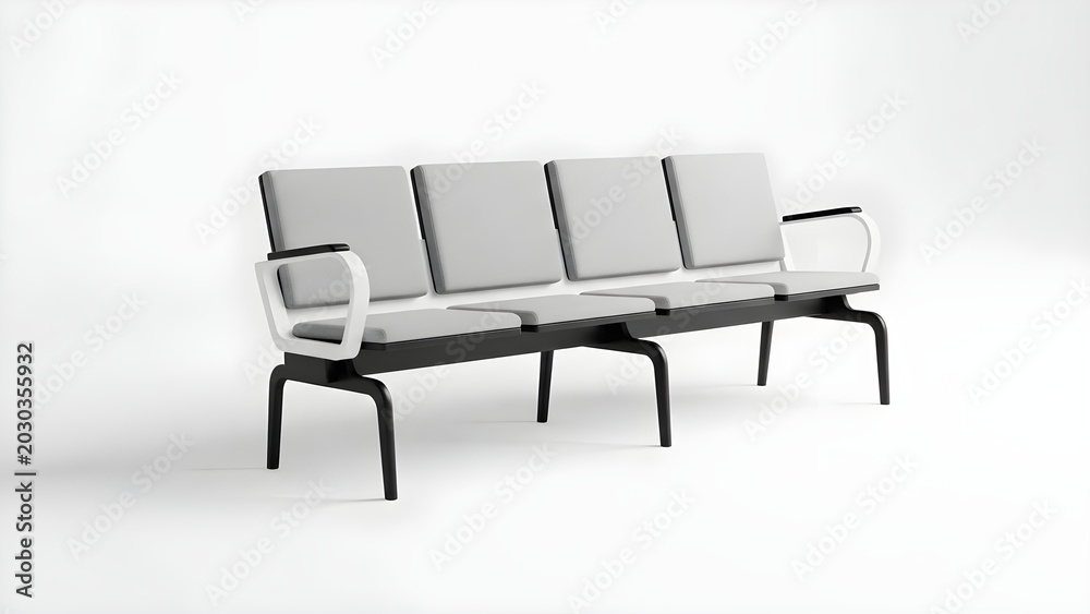 Obraz premium A sleek three-seat sofa with armrests and black legs is displayed indoors