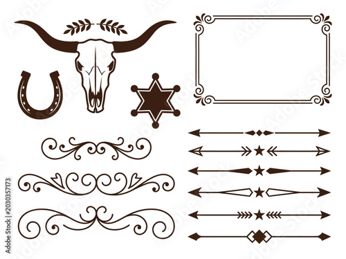 Bild auf Leinwand Diverse Vector Collection of Classic Western Emblems Rustic Frontier Symbols and