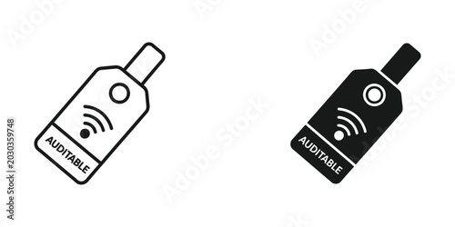 Black and white walkie-talkie communication icons with signal waves