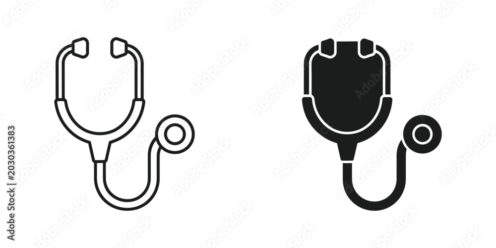 Naklejka premium Modern stethoscope icon with black and white style design