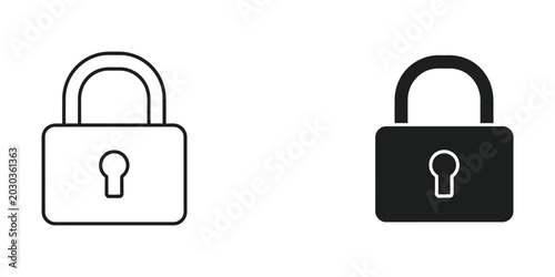 Tableau sur toile Open and closed padlock icons in simple line art style