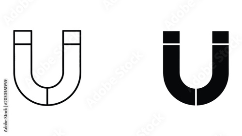 Black and white u-shaped magnet icon pair