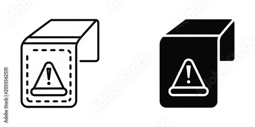 Warning sign on black and white box icon