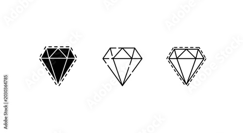 Three Geometric Diamond Line Art Illustrations Black.