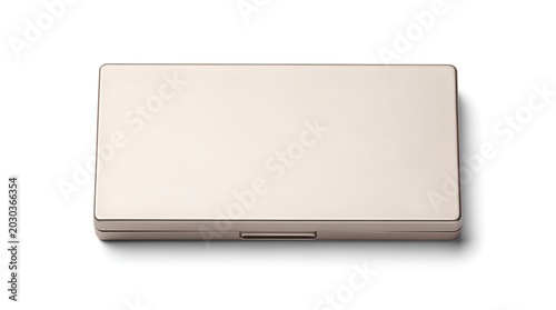 Beige compact powder makeup case isolated on white background