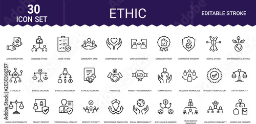 Fotografie Business ethics icon set including social responsibility corporate integrity and fair trade
