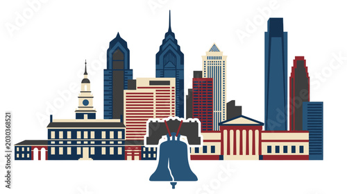 Philadelphia Skyline with Liberty Bell Illustration