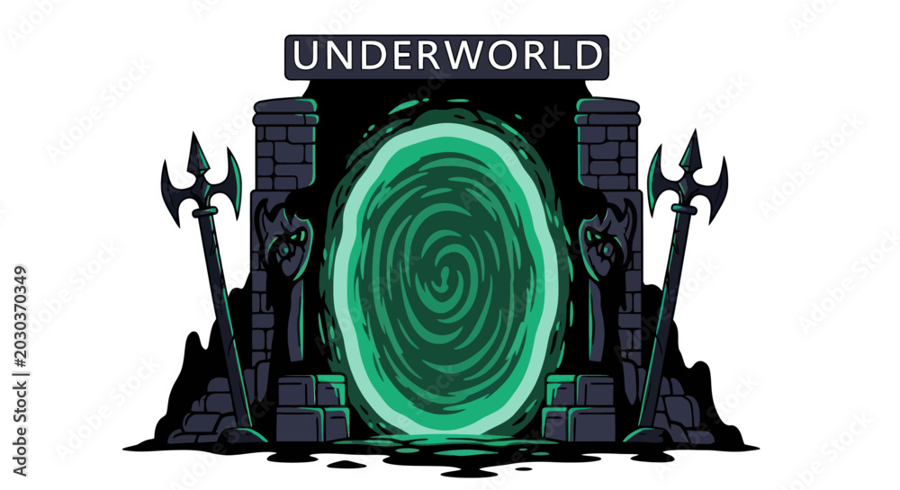 Fototapeta premium Pixel Art Underworld Portal Entrance - Dark Fantasy Gate