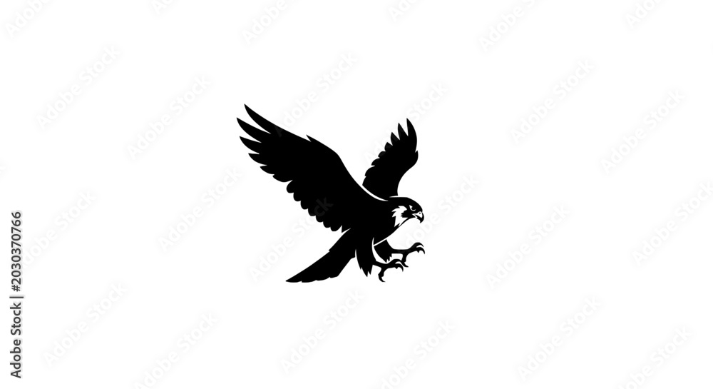 Fototapeta premium Black silhouette of flying eagle bird.