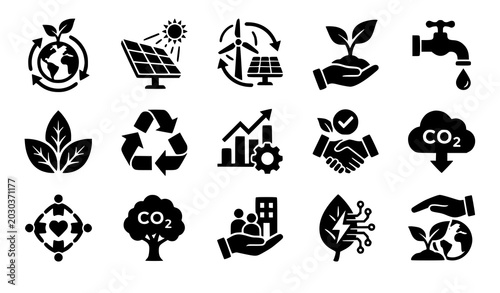Принти на полотні Environmental social governance ESG solid icon set vector illustration