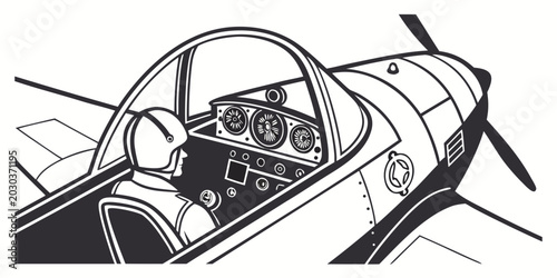 Foto Illustration of pilot in cockpit of vintage fighter aircraft with airplane aircr