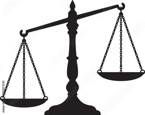 Tableau sur toile Black silhouette of tilted scales of justice isolated on white background