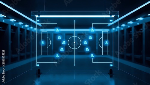 Glass strategy board mounted in contemporary athlete locker room minimalist 3d illustration for sports coaching marketing