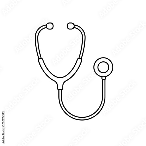 Clean outline illustration of a classic stethoscope, a fundamental instrument for medical examination and patient care in hospitals
